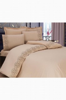 Betül Double Duvet Cover Set with French Guipure Cappucino 100330817