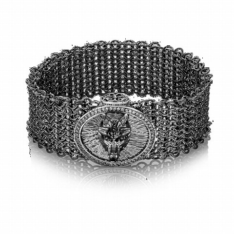 Exclusive Rings - Wolf Head Figured Armor Silver Bracelet 100349661 - Turkey