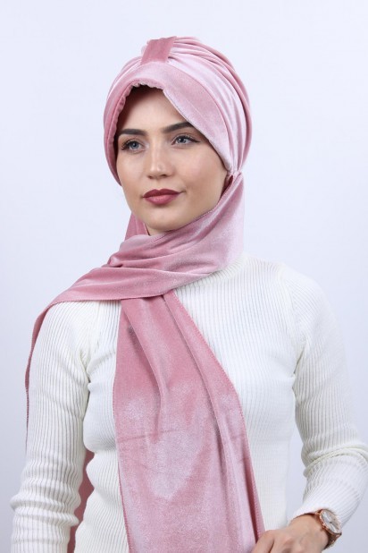 Ready to wear Hijab-Shawl - Velvet Shawl Hat Bonnet Powder Pink 100283135 - Turkey