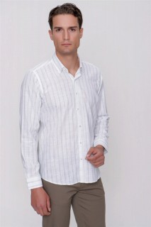 Men's Water Green Linen Long Sleeve Regular Fit Comfy Cut Shirt 100351398