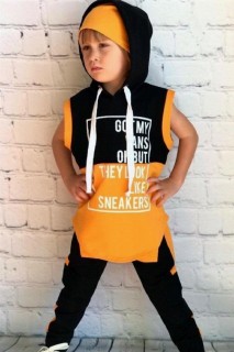 Boy Clothing - Boys Text Printed Orange-Black Tracksuit Suit 100326992 - Turkey