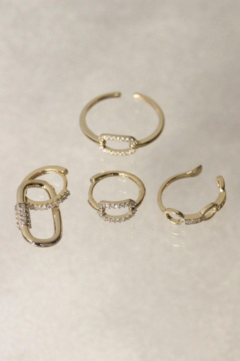 Earrings - Gold Zircon Stone Earrings and Ring Set 100318968 - Turkey