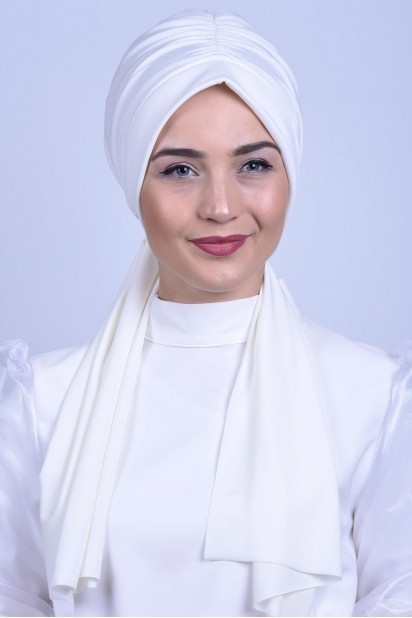 Woman Bonnet & Turban - Shirred Tie Bone Ecru - Turkey