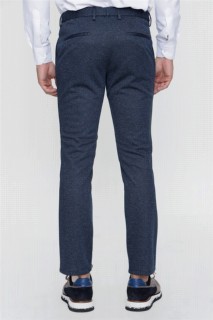 Men's Navy Blue Roza Slim Fit Side Pocket Waist Elastic and Laced Fabric Trousers 100351289