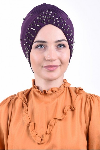 Woman Bonnet & Turban - Pearl Pool Cap Purple 100284944 - Turkey