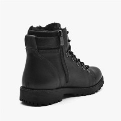 Griffon Black Genuine Leather Zipped Boots for Kids 100278604