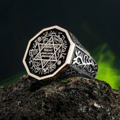 Men - Ottoman Motif Silver Ring Embroidered with the Seal of Süleyman 100346765 - Turkey