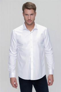 Men's White Slim Fit Slim Fit Solid Collar Long Sleeve Shirt 100350675