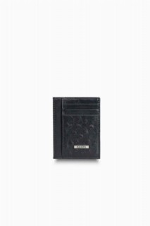 Guard Black Ostrich Print Leather Card Holder 100345480