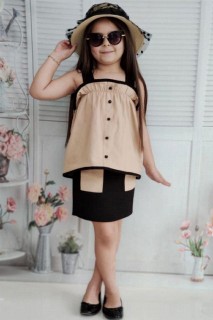 Outwear - Boys' New Front Button Detailed and Polka Dot Hat Beige Skirt Suit 100328056 - Turkey