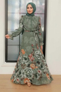 Clothes - Almond Green Hijab Dress 100340847 - Turkey