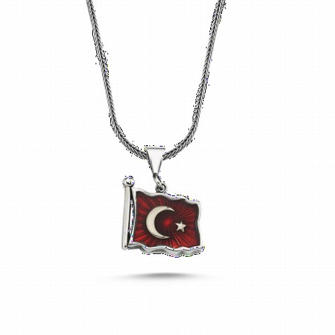 Necklace - Turkish Flag Silver Necklace 100348844 - Turkey