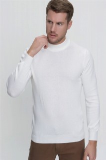 Men's Ecru Dynamic Fit Comfortable Cut Basic Half Turtleneck Knitwear Sweater 100345139