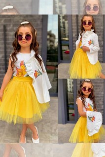 Boys Girls Blazer Jacket Rose Embroidered Blouse Yellow Fluffy Tulle Skirt Suit 100328344