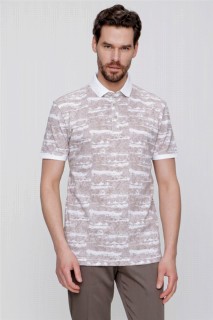 Men's Beige Polo Collar Printed Dynamic Fit Comfortable Fit T-Shirt 100350717