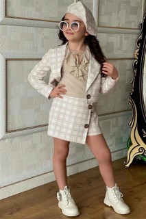 Girl Clothing - جاكيت بليزر للأولاد بنقشة مربعة بيج شورت 100328536 - Turkey