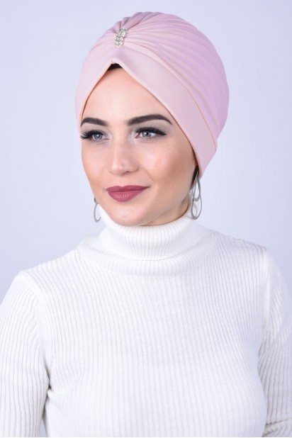 Woman Bonnet & Hijab - Saumon aux os ornés de pierres moyennes - Turkey