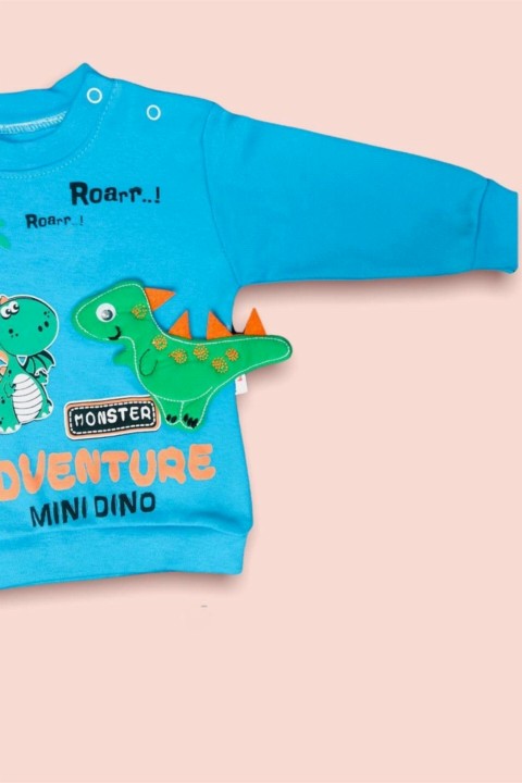 Baby Boy Dinosaur Printed Turquoise Top Set 100326965
