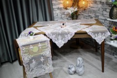 Living room Table Set - Mitgift Land Palmiye 7-teiliges silbriges Wohnzimmer-Set Creme 100330723 - Turkey