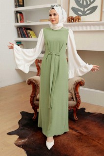 Clothes - Almond Green Hijab Dress 100340802 - Turkey