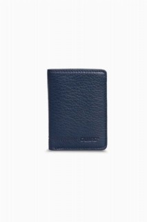 Men - Extra Slim Navy Blue Genuine Leather Men's Wallet 100345340 - Turkey