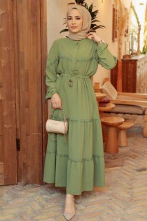 Woman Clothing - Almond Green Hijab Dress 100341100 - Turkey