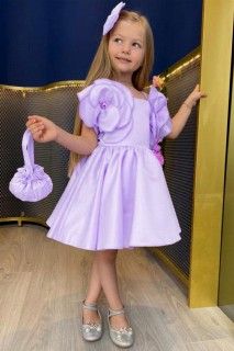 Evening Dress - Girl's Bust Flower and Bag Hanging Lilac Evening Dress 100328147 - Turkey