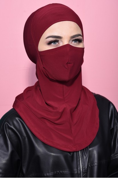 Ready to wear Hijab-Shawl - Masked Sport Hijab Weinrot - Turkey
