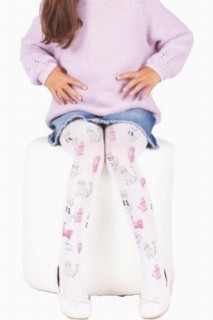 Kids - Girl's Cat Printed White Tights that Change Color in Daylight 100327329 - Turkey