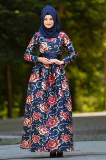 Wedding & Evening - Navy Blue Hijab Evening Dress 100299248 - Turkey