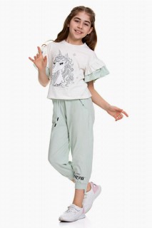 Tracksuits, Sweatshirts - Girl's Sleeves Frilly and Unicorn Pony Printed Water Green Tracksuit 100328253 - Turkey