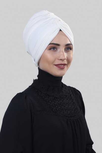Woman Bonnet & Turban - Bidirectional Rose Knot Bonnet Ecru 100284877 - Turkey