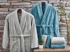 Bathroom - Larin 6-tlg. Bademantel-Set aus gekämmter Baumwolle Puderblau 100331515 - Turkey
