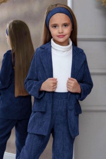 Girl's Velvet Jacket, Turtleneck Bandana Blue Bottom and Top Suit 100344685