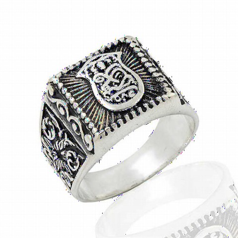 Silver Rings 925 - Square Cut Nal-ı Şerif Patterned Sterling Silver Men's Ring 100348967 - Turkey