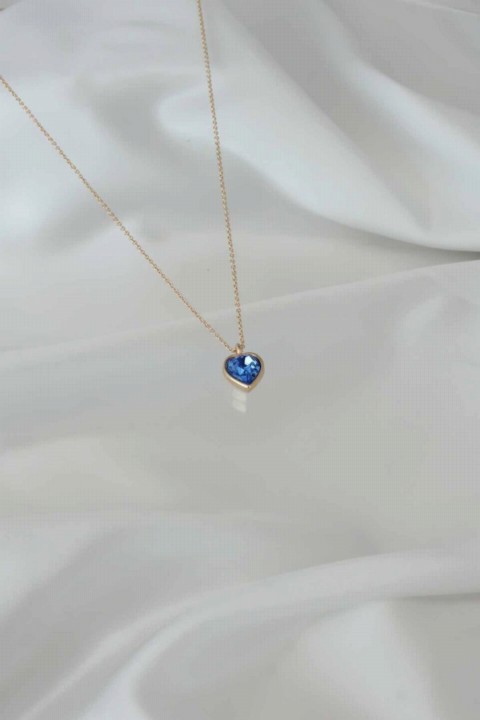 Blue Zircon Stone Heart Figure Women Necklace 100327570