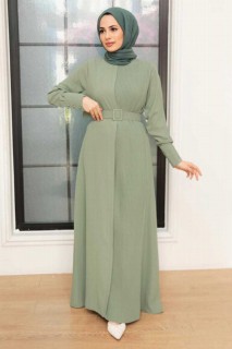 Woman Clothing - Robe Hijab Vert Amande 100341513 - Turkey