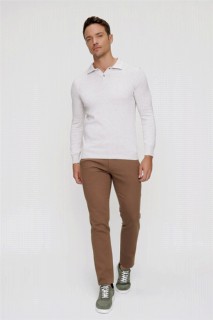 Men Beige Dynamic fit Basic Polo Collar Knitwear Sweater 100345109