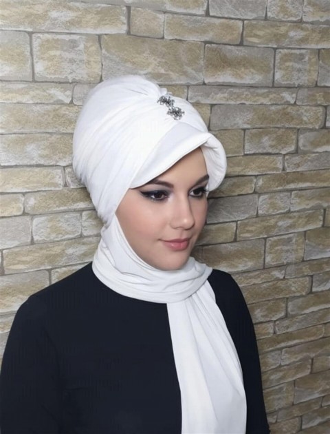 Woman Bonnet & Hijab - Ready Made Practical Hat with Stones 100283177 - Turkey