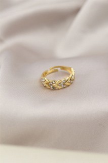 jewelry - Gold Color Metal Zircon Stone Women's Ring 100319515 - Turkey