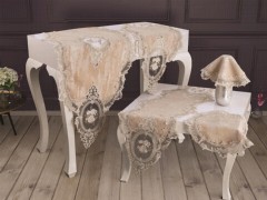 Living room Table Set - French Guipure Chenille Elite Wohnzimmerset 5-teilig Cappucino 100259612 - Turkey