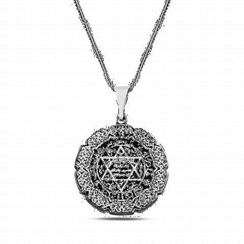 Necklace - Seal of Prophet Solomon Seljuk Motif Embroidered Silver Necklace 100347810 - Turkey