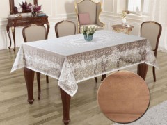 Rectangle Table Cover - Knitted Panel Pattern Rectangle Table Cloth Sultan Cappucino 100259275 - Turkey