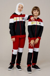 Young Girl's Letter Detailed Hooded Tracksuit Set 100352523