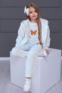 Tracksuits, Sweatshirts - Girl's Butterfly Printed Hoodie 4-Pack White Tracksuit Set 100344679 - Turkey