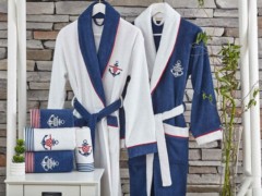 Set Robe - Ensemble Peignoir Coton Marine Bleu Crème 100344780 - Turkey