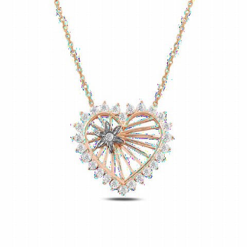 Other Necklace - Heart Model Zircon Stone Women's Sterling Silver Necklace 100346876 - Turkey