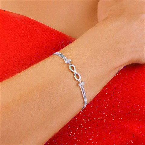 Infinity Pattern Silver Bracelet with Zircon Stone 100349644