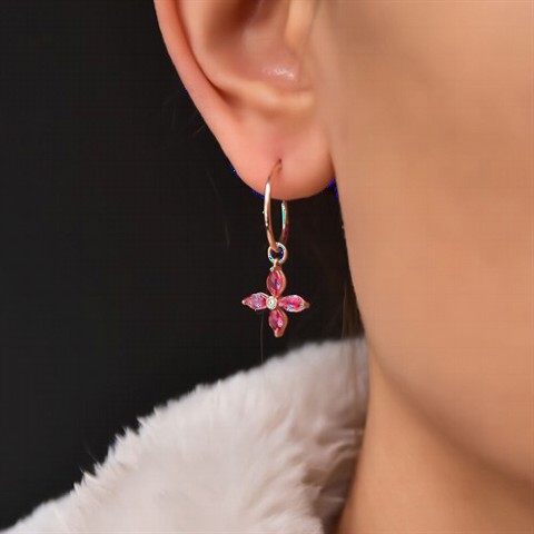 Jewelry & Watches - Fuchsia Zircon Stone Flower Dangle Earrings Rose 100350015 - Turkey