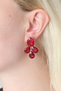 Red Color Crystal Stone Women's Earrings 100327966